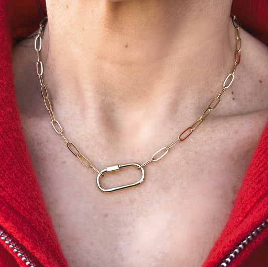 Classic Paperclip Chain with Carabiner